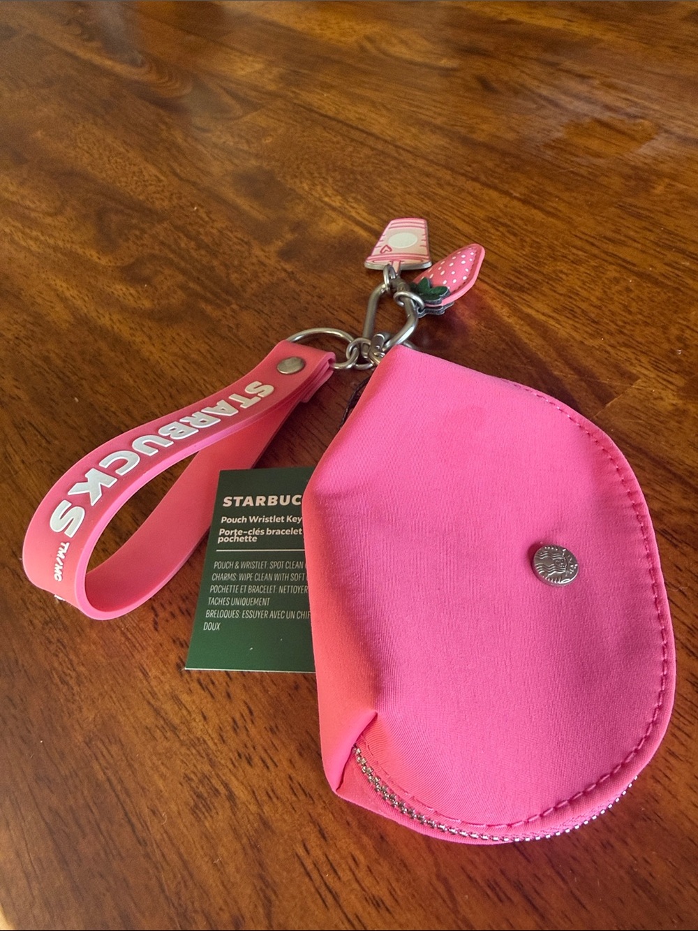 Starbucks Pink Drink Wristlet Key Pouch with Strap